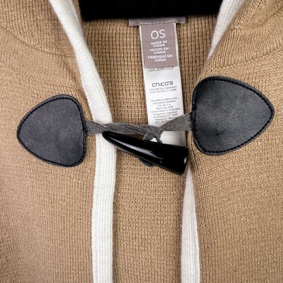 Chico’s Knit Poncho Cape Tan Cardigan Sweater Hooded Lagenlook Women One Size - Picture 5 of 15